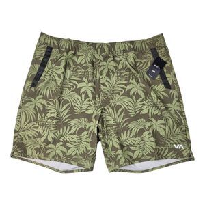 RVCA Swim Trunks Men's L Elastic Waist 17" Board Short Palm Trees USA AUS JPN